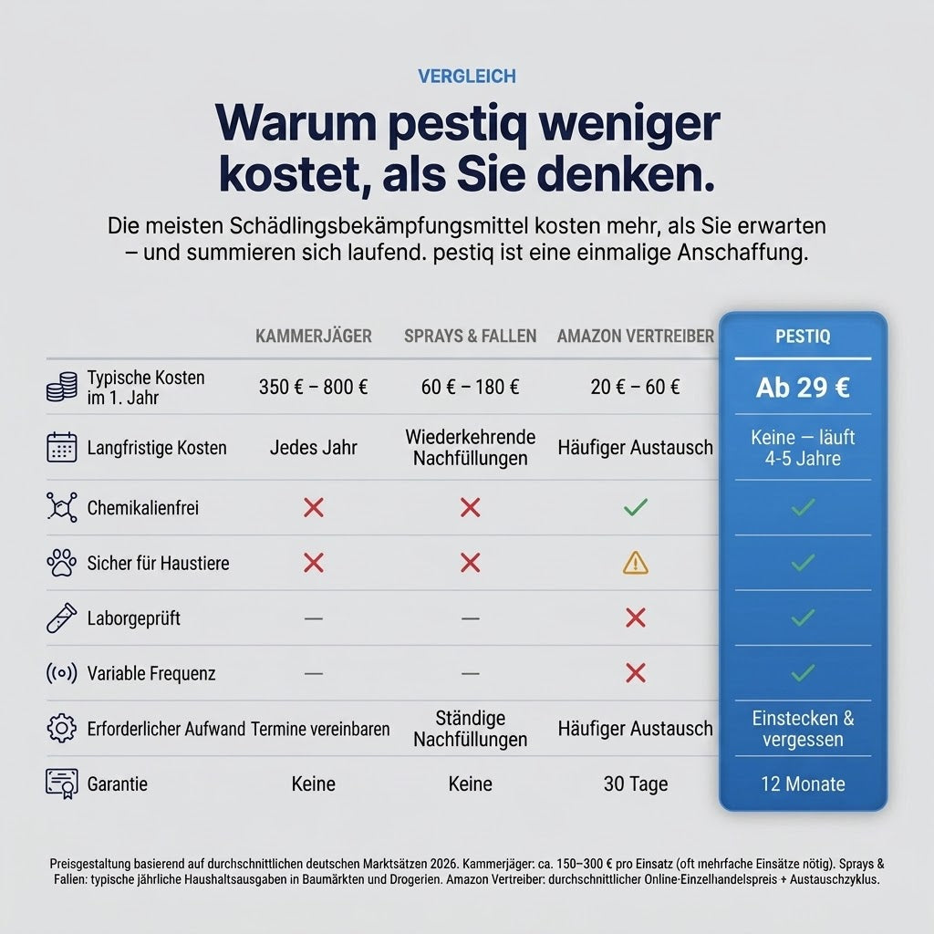 PESTIQ™ Ultraschall-Schädlingsvertreiber – Vertreibt über 14 Schädlinge